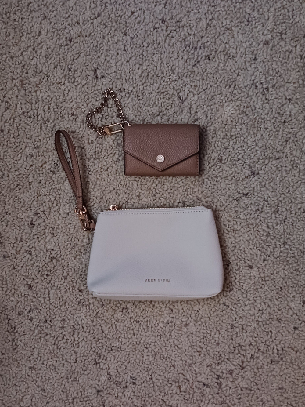Anne Klein White Wristlet Pouch with Brown Card Holder